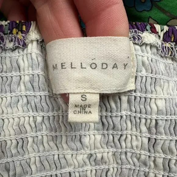 Melloday Dress Womens Small Cream Floral Tier Maxi Smocked Boho Cottage Peasant - Picture 8 of 15